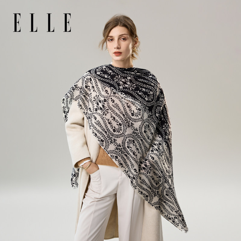 ELLE纯羊毛薄款提花披肩图片