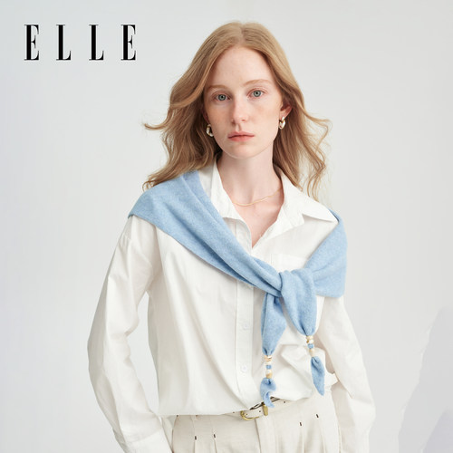 ELLE珠饰针织披肩三角巾保暖
