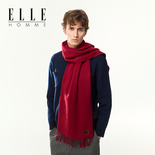 ELLE HOMME红色羊毛围巾男士户外保暖送礼礼盒装简约含山羊绒围脖