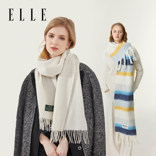 可触屏保暖分指手套 彩虹围脖 ELLE围巾女秋冬季 红色户外百搭时尚