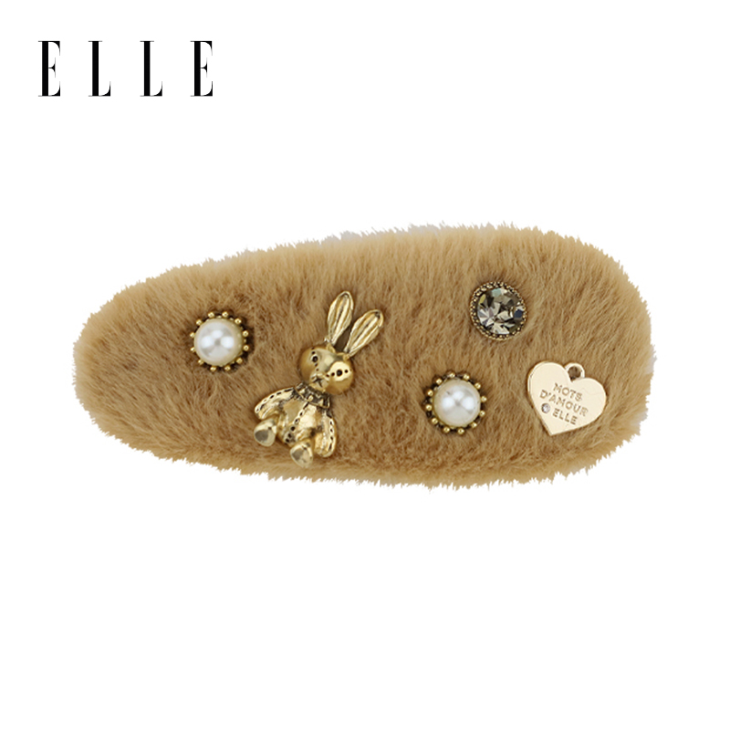 ELLE头饰女新款爱心小熊毛绒发夹
