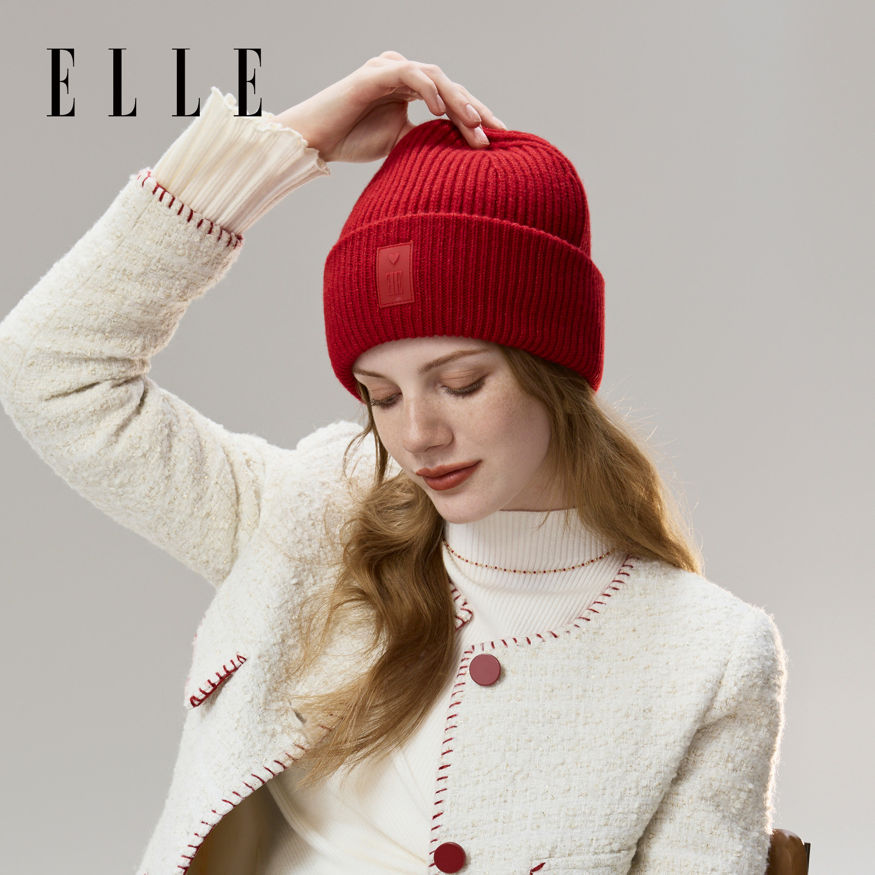 ELLE红色亮丝羊毛针织帽女士秋冬季户外保暖百搭冷帽加厚毛线帽子,服饰配件/皮带/帽子/围巾,帽子,淘宝优惠券,粉丝福利购,淘宝优惠卷