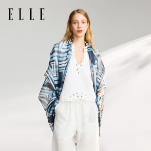 夏季 ELLE絲巾女士圍巾2025新款 百搭披肩兩用系脖圍脖字母印花長巾