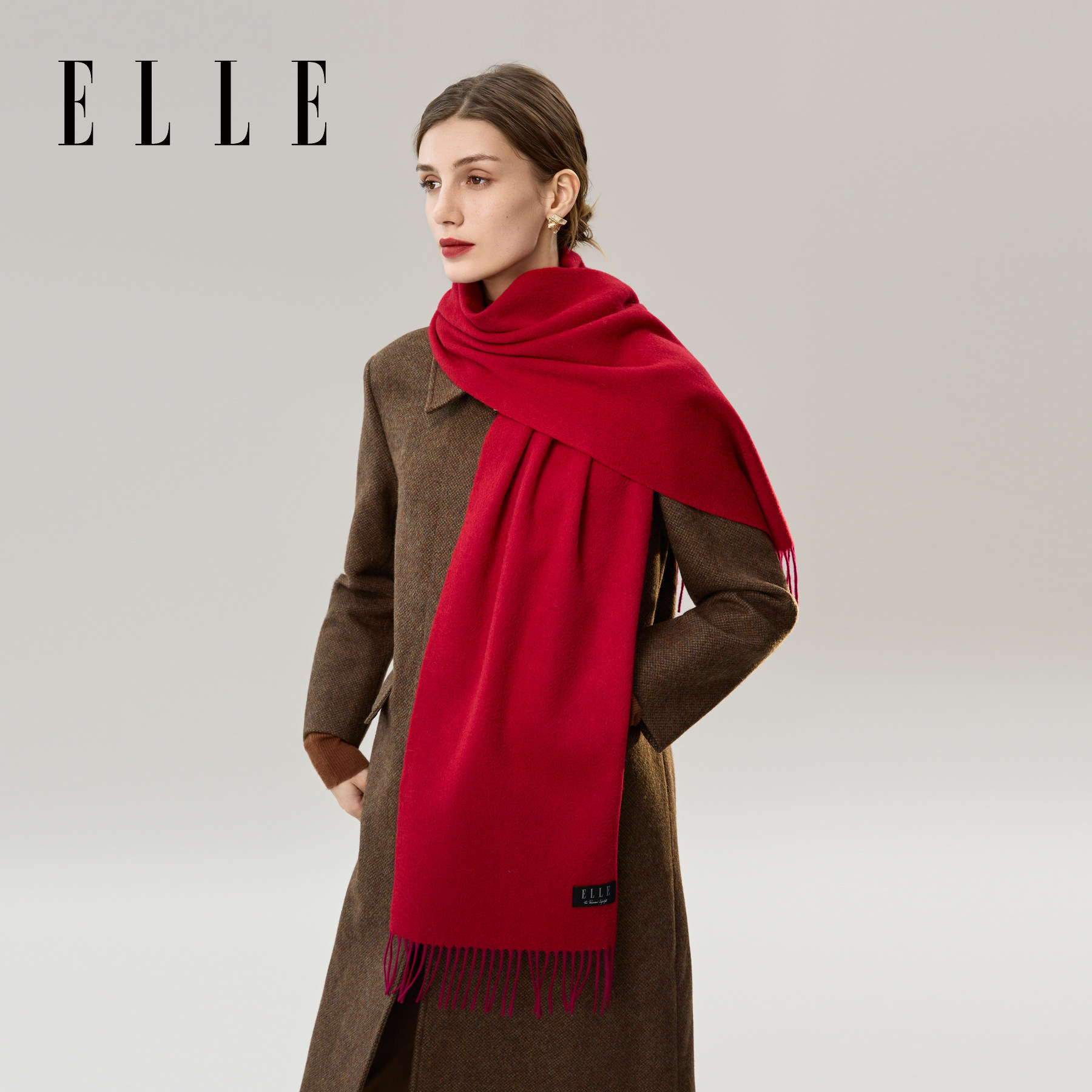 ELLE秋冬季围巾纯羊毛