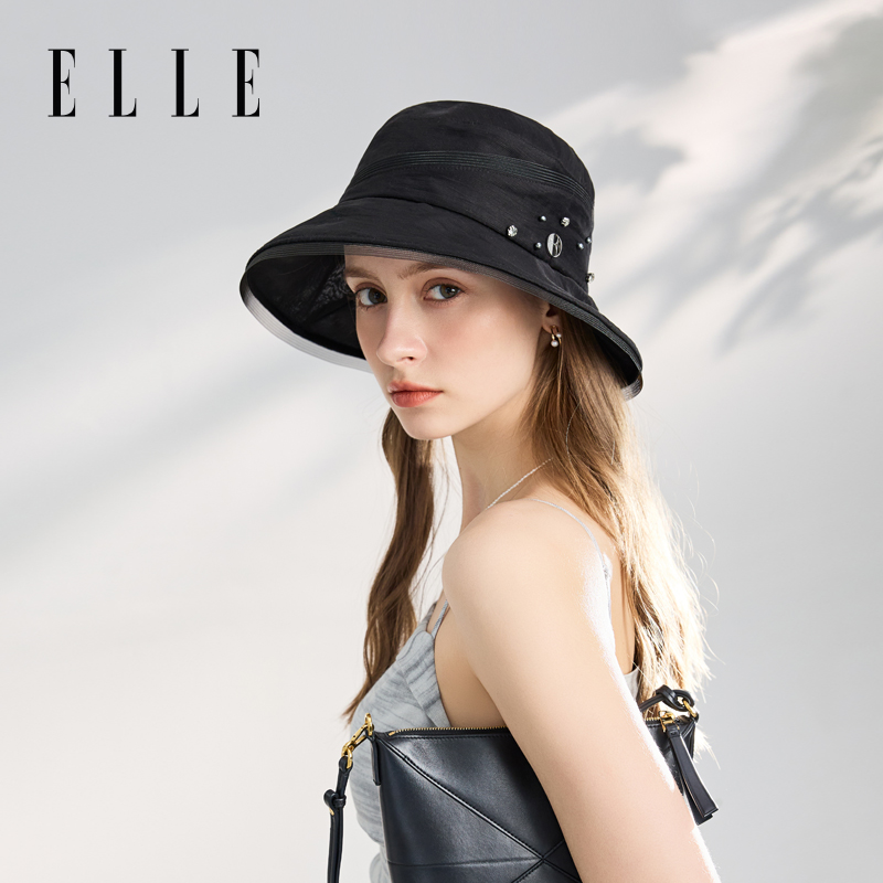 ELLE莱赛尔遮阳渔夫帽女2025新款夏季薄款时尚休闲百搭盆帽显脸小