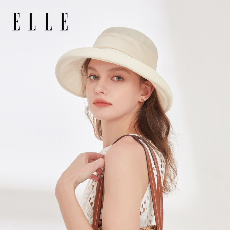 ELLE法式优雅防晒帽女士夏季户外遮阳莱赛尔蝴蝶结和纸时装帽礼帽