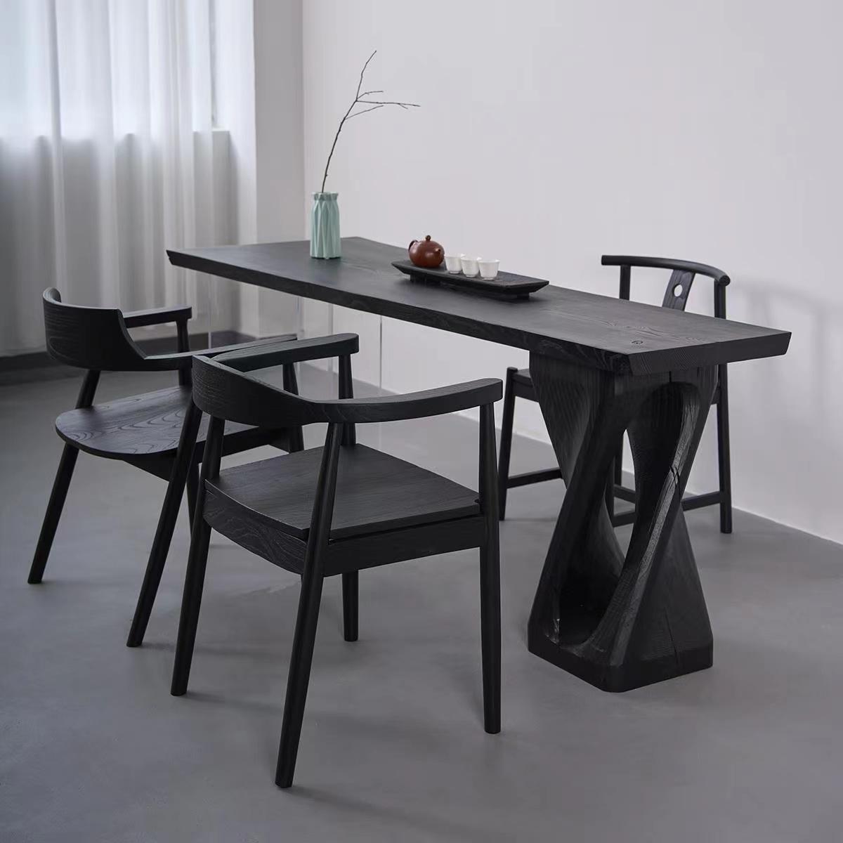 侘寂风白蜡木实木整板茶桌原木自然边茶台阳台茶几禅意茶桌椅组合