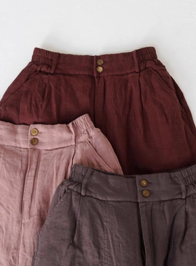 原创冬季复古做旧保暖亚麻九分裤  简约文艺加厚棉裤靴裤K25360