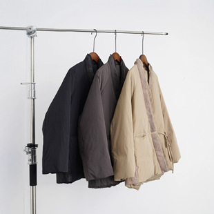 原创国风斜襟拼色V领羽绒服文艺中式亚麻拼接鸭绒系带外套W25344