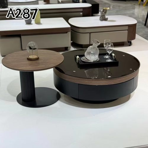 意式轻奢茶几客厅家用小户型中古风现代简约高级感圆形茶几组合