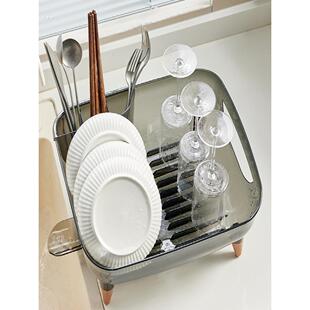 奶油风碗碟收纳架餐盘碗盘碗筷滤水收纳盒塑料厨房放碗架沥水碗架