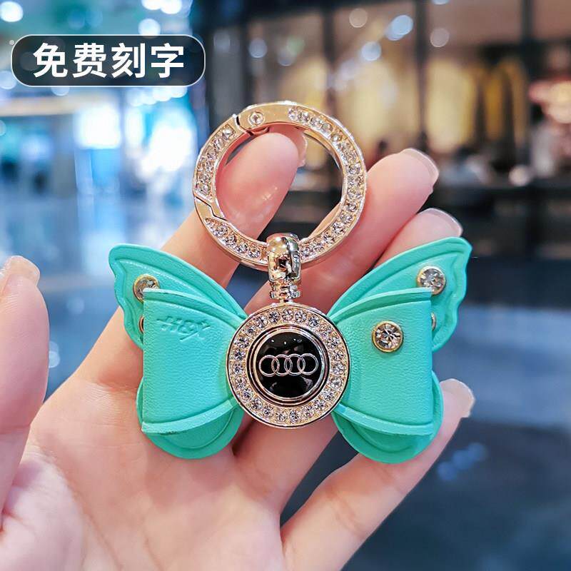 汽车钥匙扣女创意镶钻蝴蝶结挂件配饰精致高档定制礼物摩托车电动