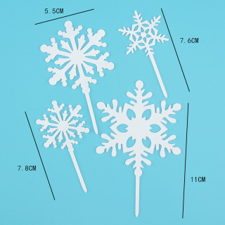 10套装雪花亚克力插件银色白色镜面驯鹿摆件儿童生日蛋糕装饰配件