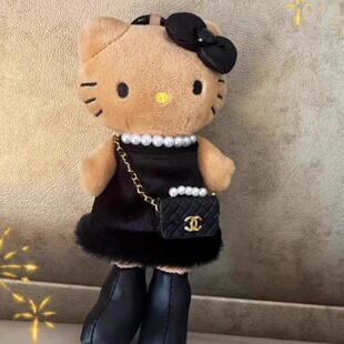 包包挂件黑皮长腿kitty猫挂件书包挂饰毛绒公仔玩偶钥匙挂件配饰