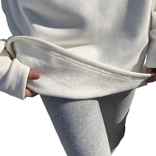 加绒加厚打底衫t恤女秋冬季新款宽松洋气白色叠穿中长款长袖上衣