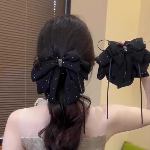 lastkiss缎面黑色蝴蝶结抓夹