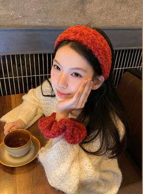Lastkiss红色毛呢宽边发箍女日常外戴高级感显脸小百搭新年红发饰