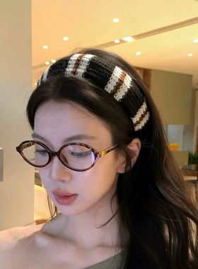 秋冬复古撞色毛线针织宽边发箍女