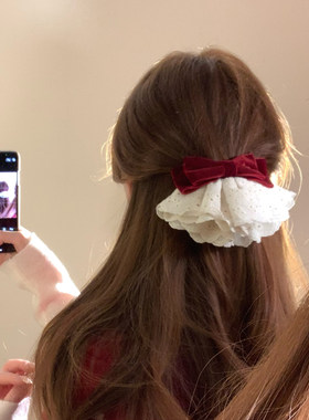 Lastkiss红色蝴蝶结蕾丝发夹女甜美新年半扎发时尚丸子头马尾发饰