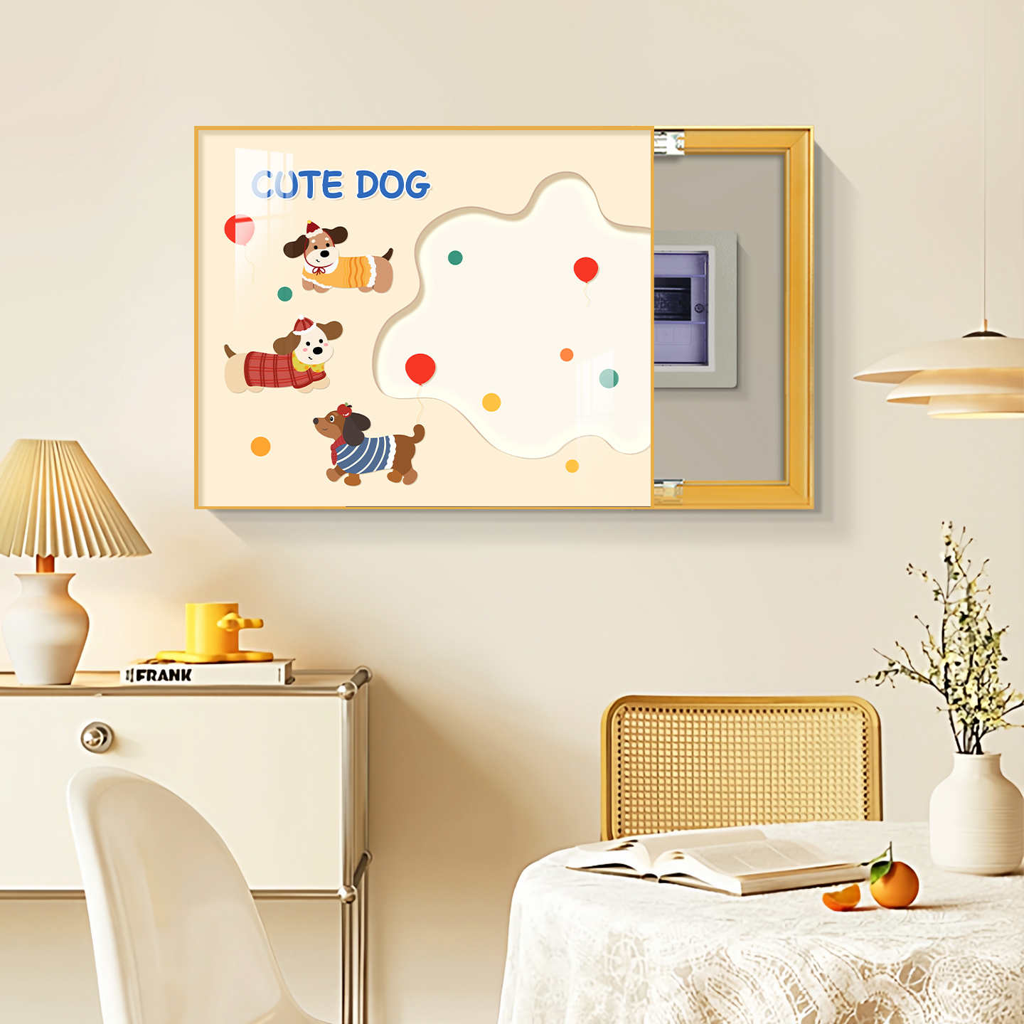 腊肠狗电表箱装饰画奶油风免打孔多媒体箱总开关电闸盒遮挡墙壁画