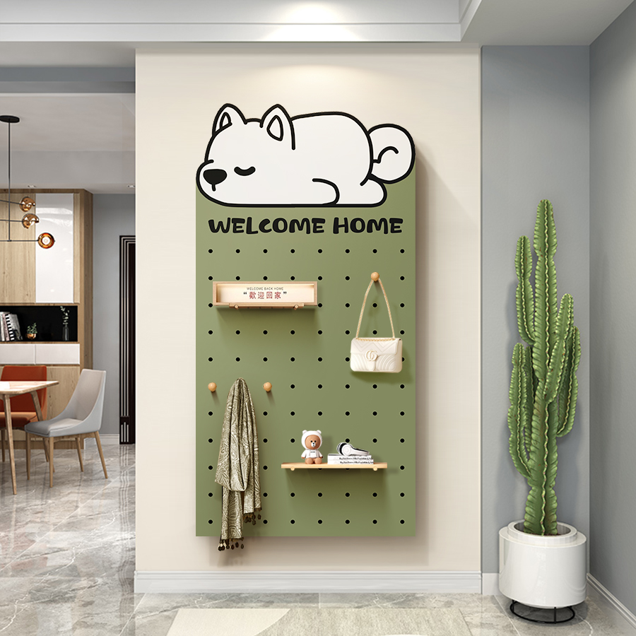 玄关洞洞板置物架简约现代墙上实木装饰隔板高级感挂钩配件收纳架