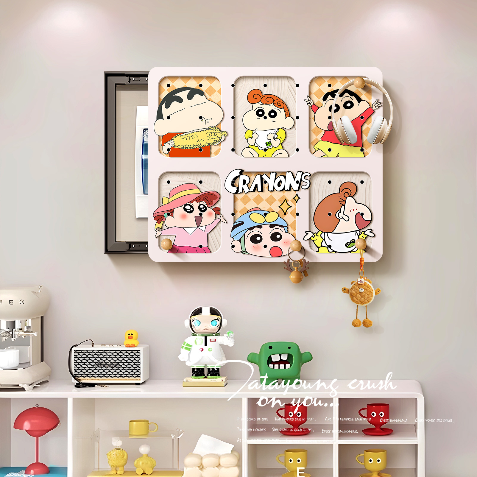 多巴胺蜡笔小新洞洞板电表箱装饰画 画免打孔电闸盒总开 关遮挡收
