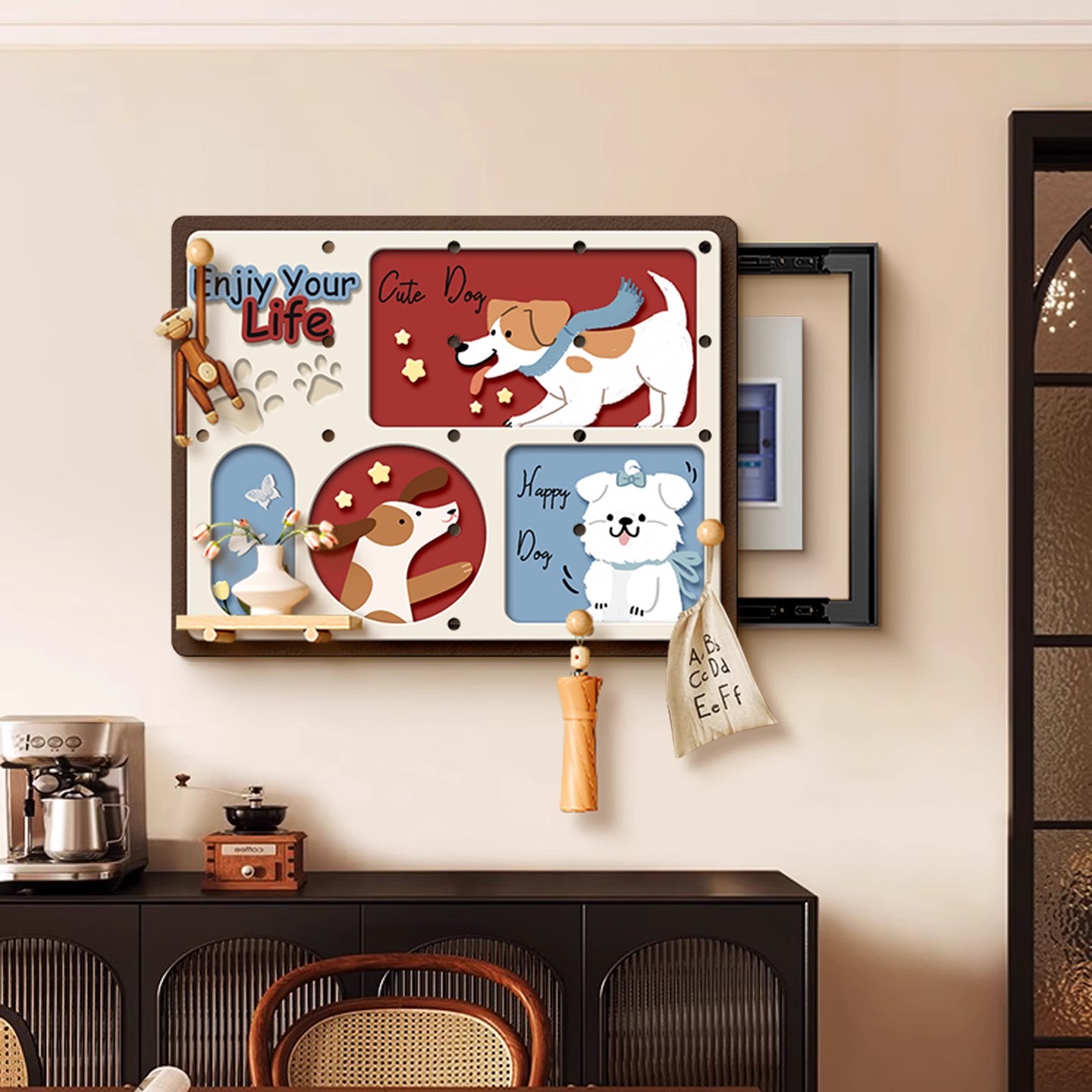 洞洞板电表箱装饰画 画免打孔配电箱电闸盒总开 关遮挡置物架壁画