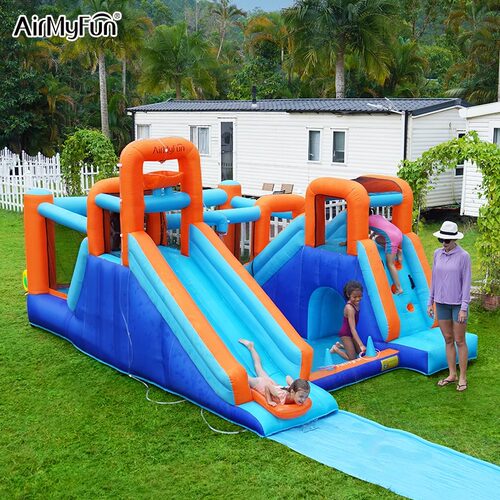 AirMyFun双滑梯喷水充气城堡玩具
