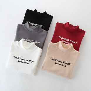 体恤幼儿上衣 百搭长袖 男女童中领纯棉打底衫 印字母儿童半高领韩版