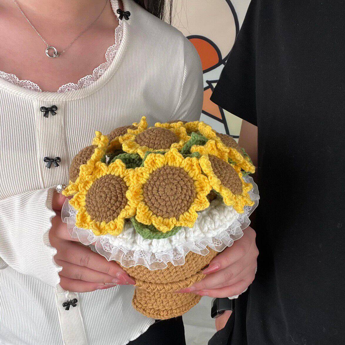 永不凋零的向日癸花束材料包手工钩织玫瑰花花束送男女友520礼物
