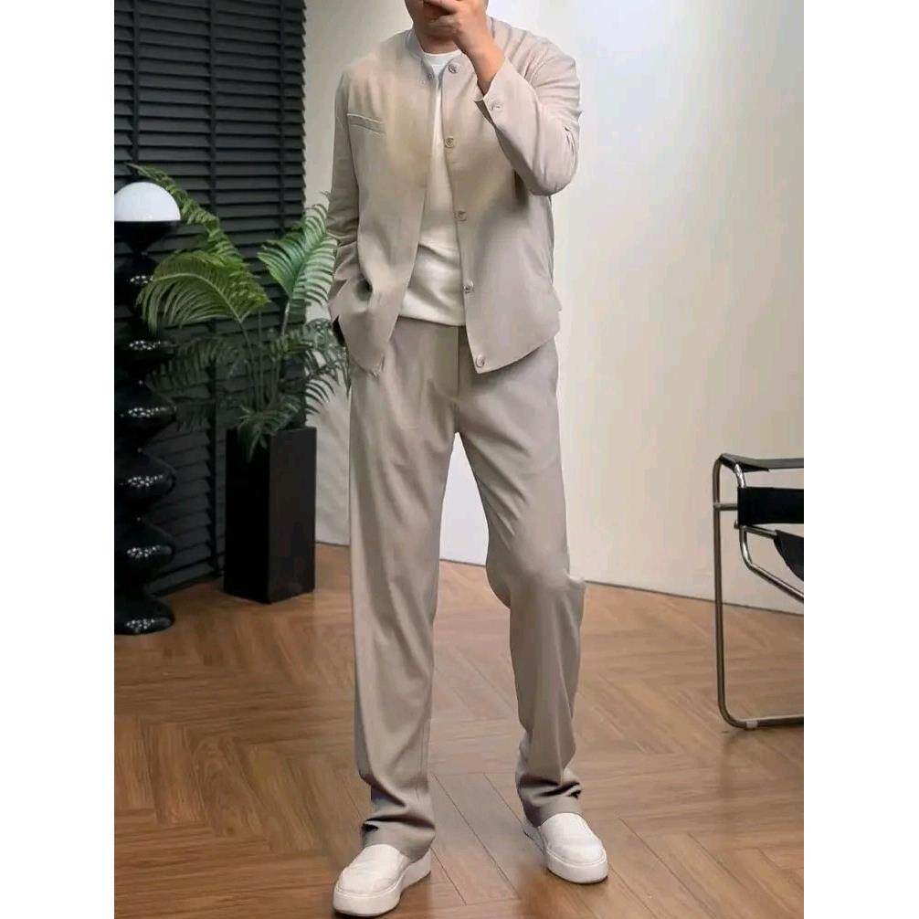 36215春秋季男士净奢松弛感中式小立领套装两件套潮流百搭高级感