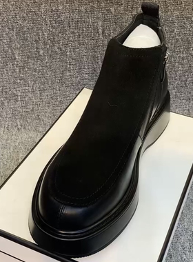 1383头层牛皮休闲板鞋新款高帮加绒男士黑色鞋透气韩版休闲男皮男