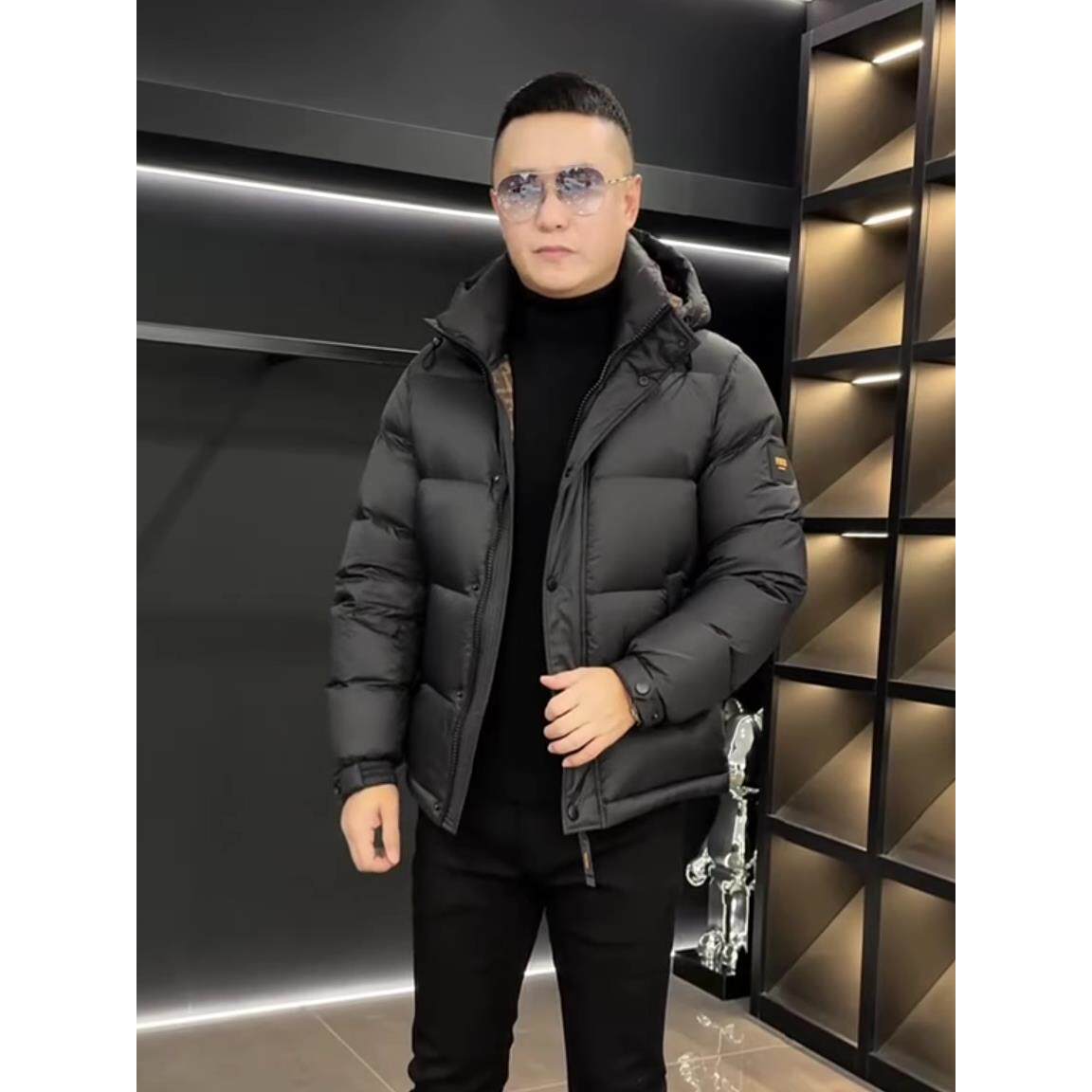 6665秋冬季新品欧货男士修身保暖连帽羽绒服外套时尚百搭帅气潮流