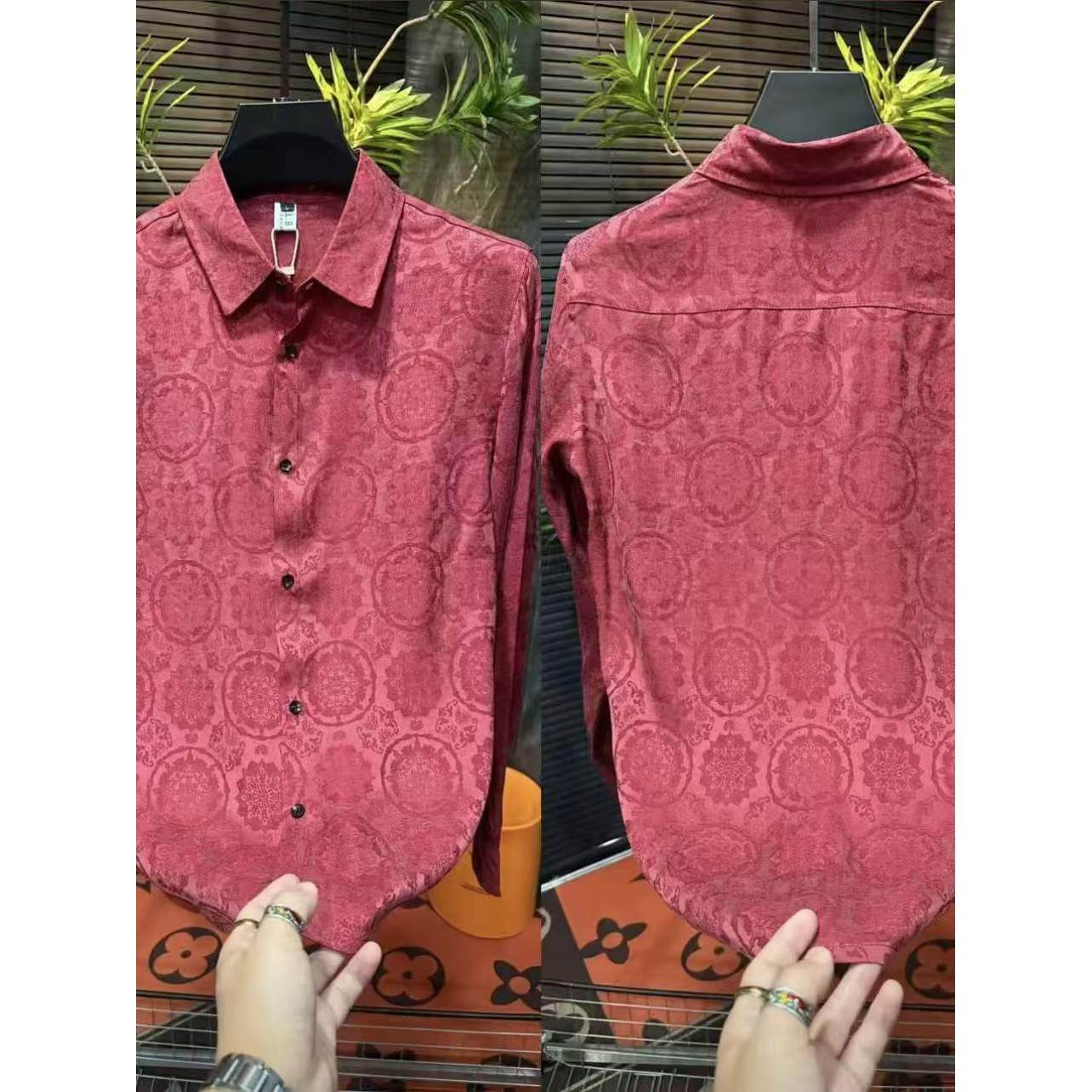 男士秋冬新款商务时尚潮流韩版欧货帅气长袖百搭轻奢简约花纹衬衫