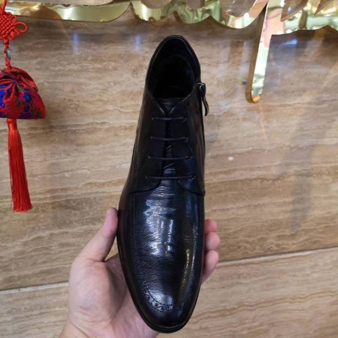冬正装新款加绒靴子男士保暖真皮高帮短靴皮鞋男鞋商务系带马丁靴