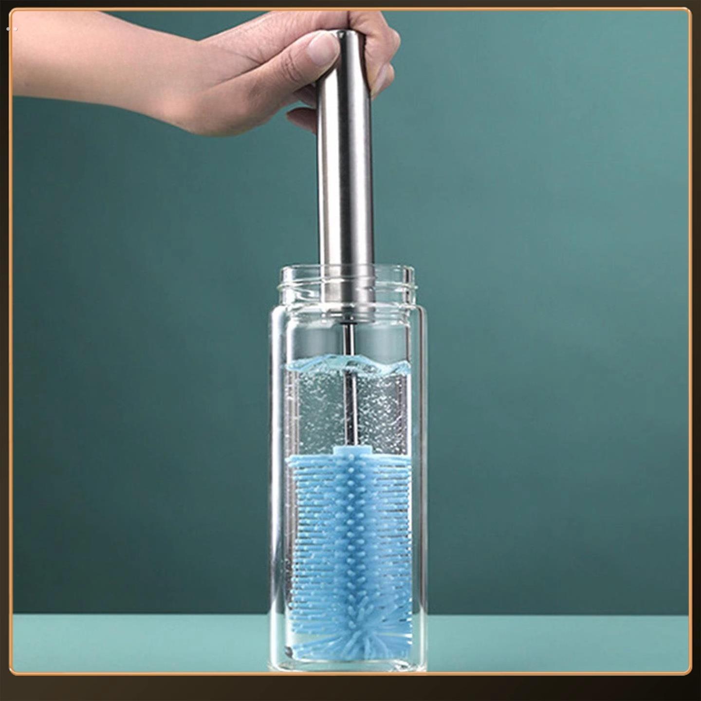 半自动洗杯刷不锈钢按压式多功能奶瓶水杯刷子硅胶清洁去污清洗刷