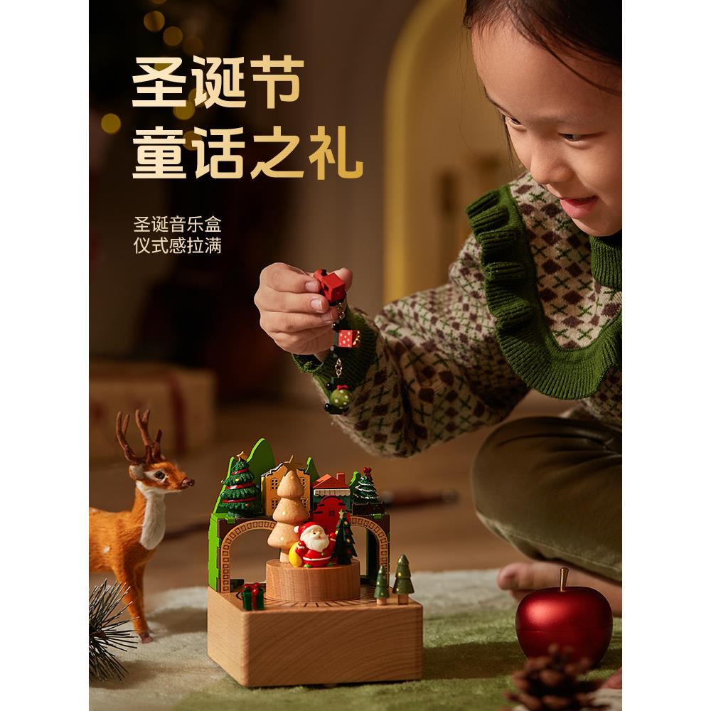 采购产品圣诞音乐盒木制旋转火车音乐盒儿童男孩女孩女孩生日礼物