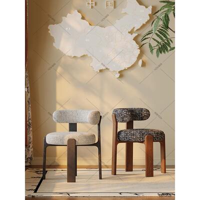 法式复古实木餐椅家用侘寂中古风餐桌椅设计师高级感北欧靠背椅子