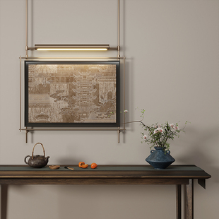 新中式高级复古装饰灯壁挂金属杆装饰画售楼处立体玄关背景墙装置