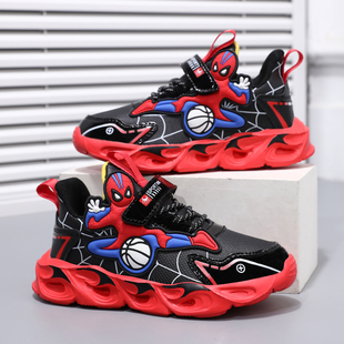 走英国Gopers潮牌男童鞋不带灯卡通蜘蛛侠宝宝鞋皮面防水儿童鞋子