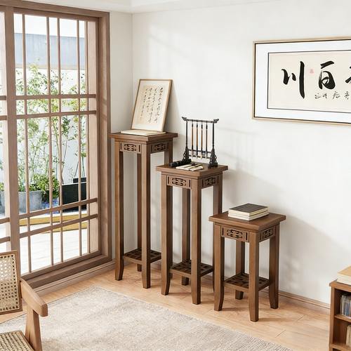 花架子室内家用落地式客厅吊兰花架新中式木花盆置物架竹仿古花台