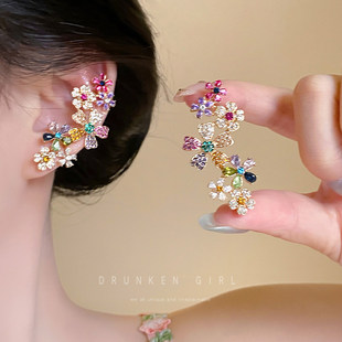 多巴胺炫彩满钻花朵耳钉一体式耳骨夹女巨好看的耳环小众设计耳饰