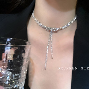 蝴蝶结锆石流苏项链女轻奢小众高级晚礼服颈链气质晚会配饰锁骨链