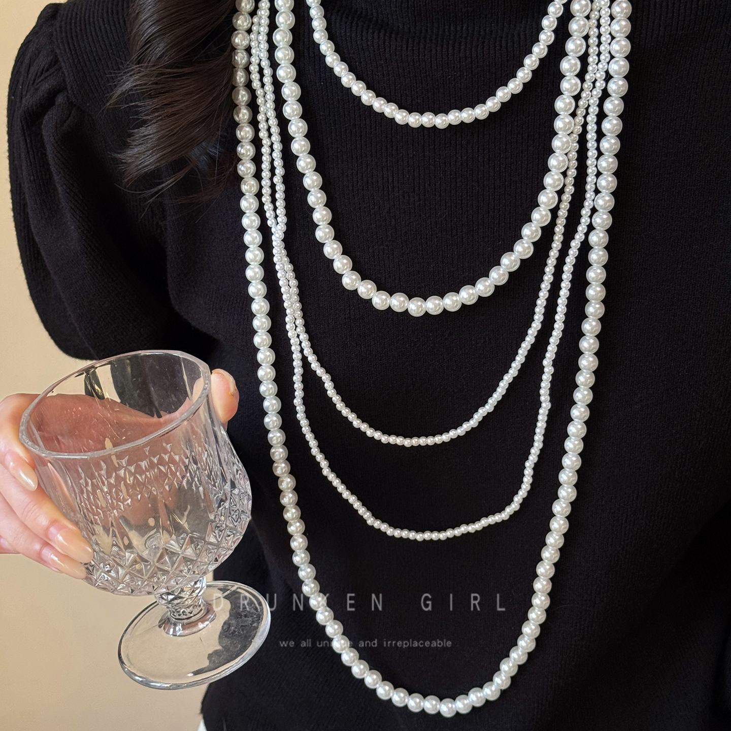 多层珍珠长款毛衣链女秋冬