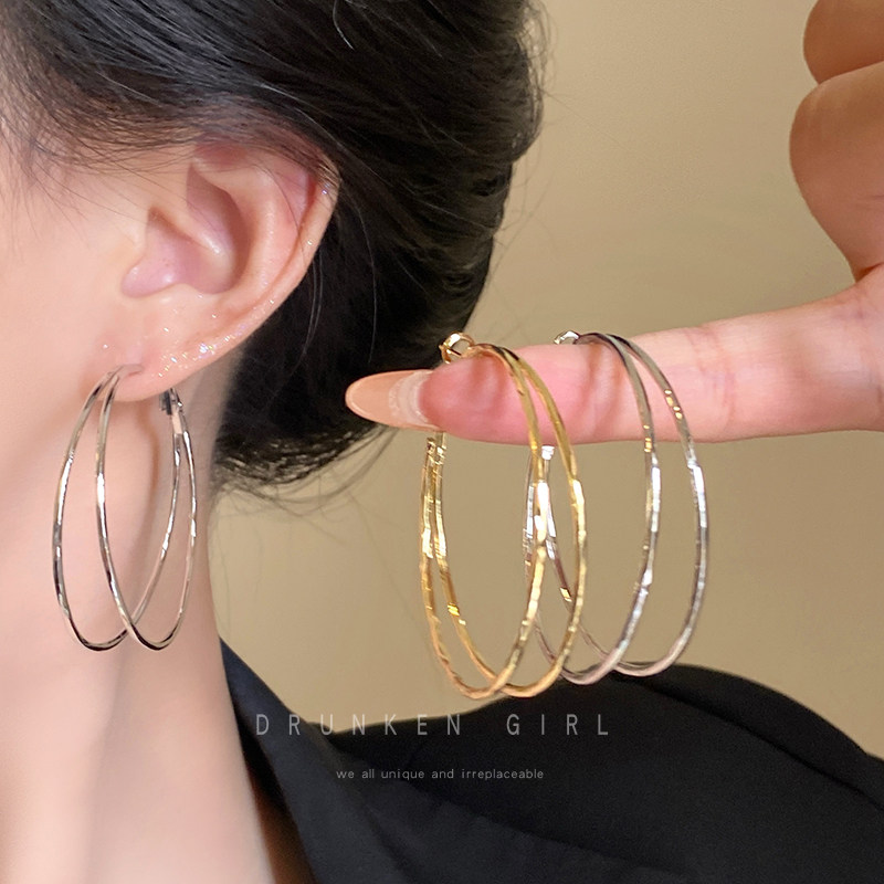 显脸小！夸张多层大圆圈耳环女款气质独特小众百搭耳圈方圆脸耳饰