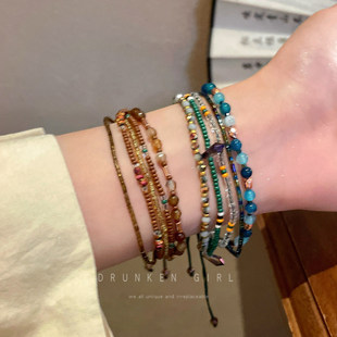 波西米亚多层叠戴串珠手链女新中式复古民族风手串美拉德精致手饰
