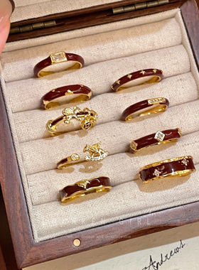 红运当头酒红色小马锆石戒指女