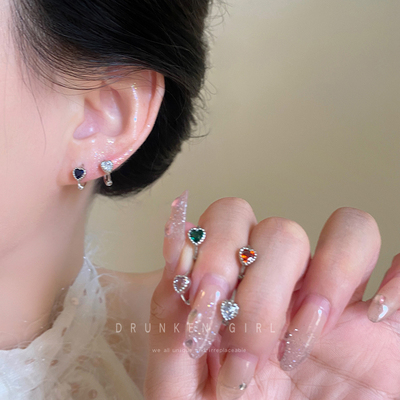 双耳洞彩色爱心耳圈耳环