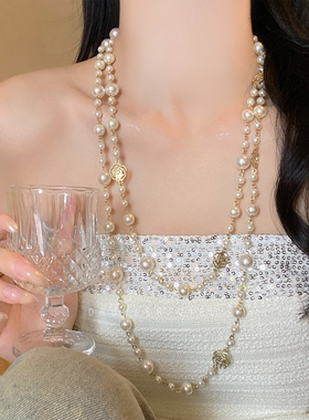 法式山茶花珍珠项链女