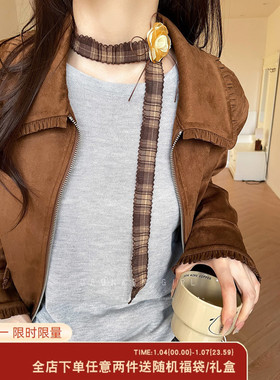 花朵格子系脖领巾项链女